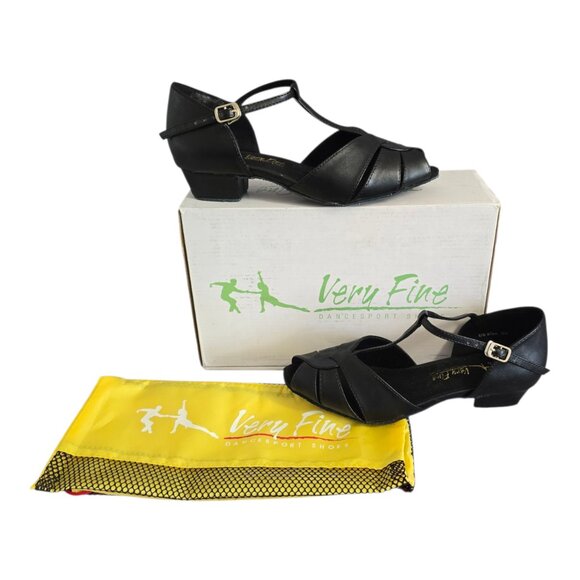 Very Fine Dancesport Dance Shoes Style 6006 Black Leather Heel 1" Women Size 5.5 - Picture 1 of 14